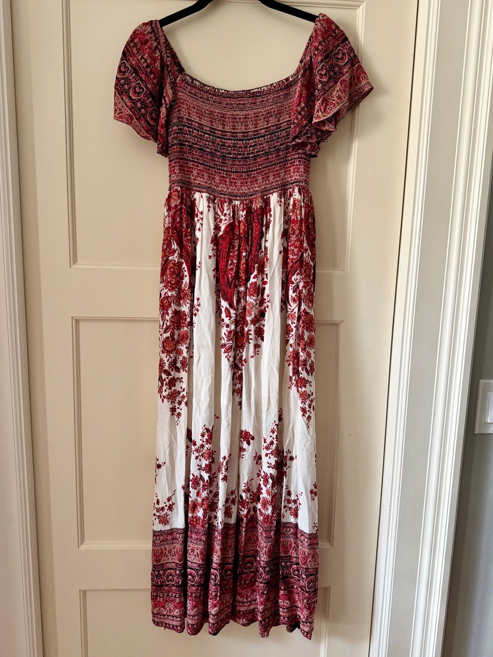 Free People Red and White Boho Floral Maxi Dress